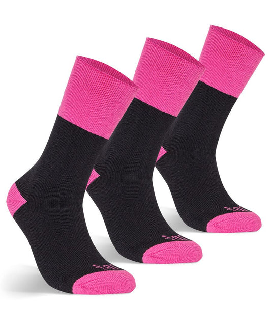 JB's LADIES WORK SOCK 3 PACK - Black/Mid Pink