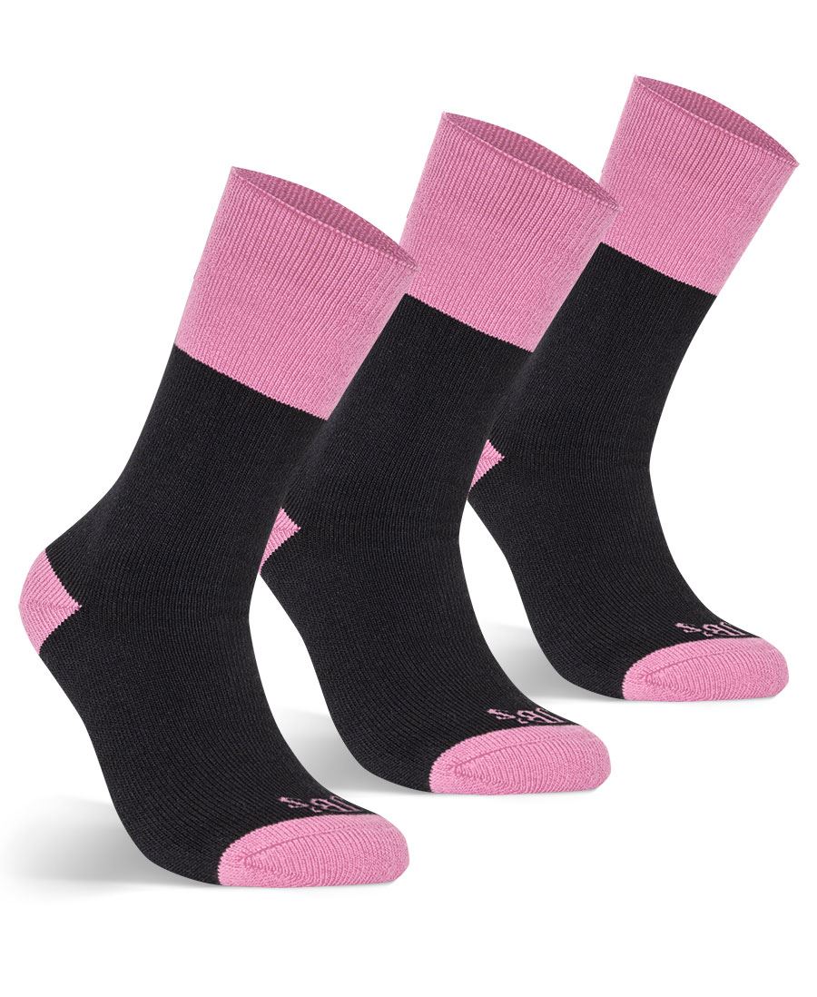 JB's LADIES WORK SOCK 3 PACK - Black/Soft Pink