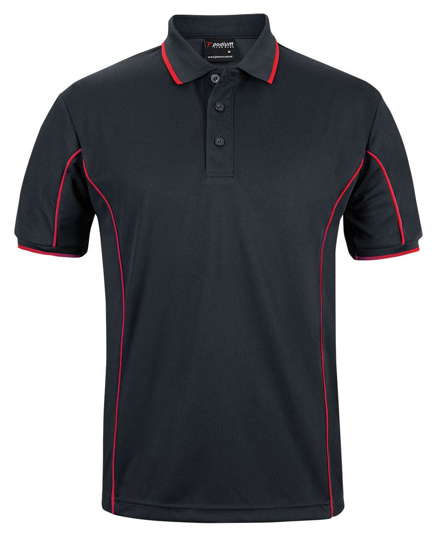 PODIUM S/S PIPING POLO - Black/Red