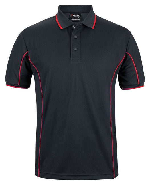 PODIUM S/S PIPING POLO - Black/Red