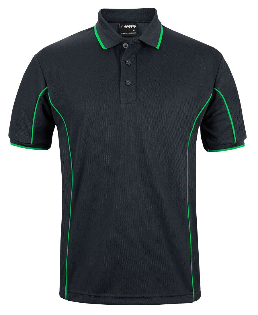 PODIUM S/S PIPING POLO - Black/Pea Green