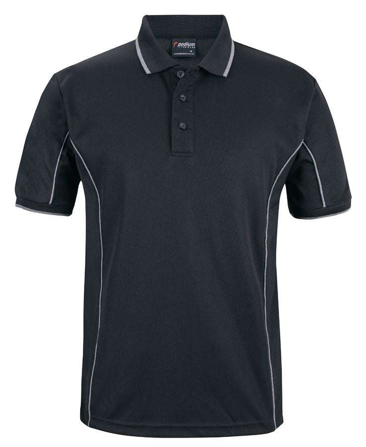 PODIUM S/S PIPING POLO - Black/Grey