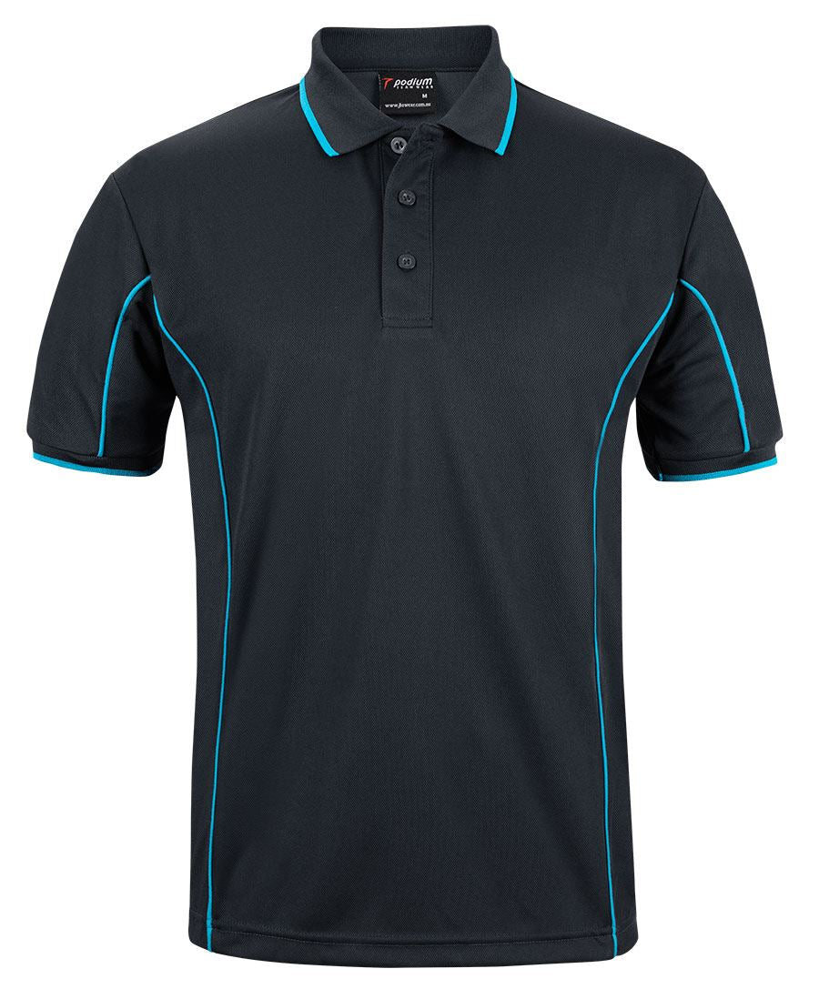 PODIUM S/S PIPING POLO - Black/Aqua