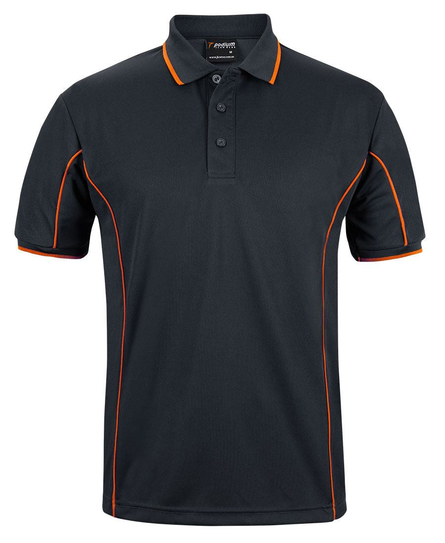 PODIUM S/S PIPING POLO - Black/Orange