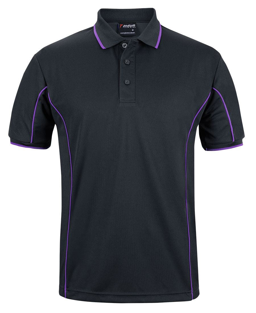 PODIUM S/S PIPING POLO - Black/Purple