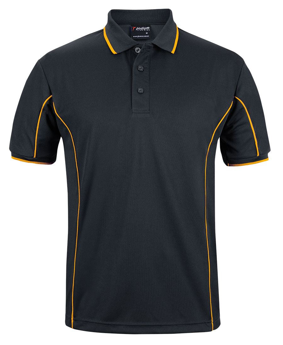 PODIUM S/S PIPING POLO - Black/Gold
