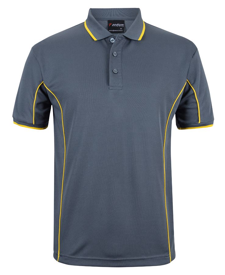 PODIUM S/S PIPING POLO - Grey/Yellow