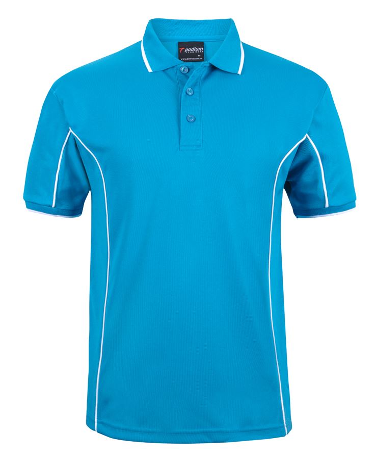 PODIUM S/S PIPING POLO - Aqua/White