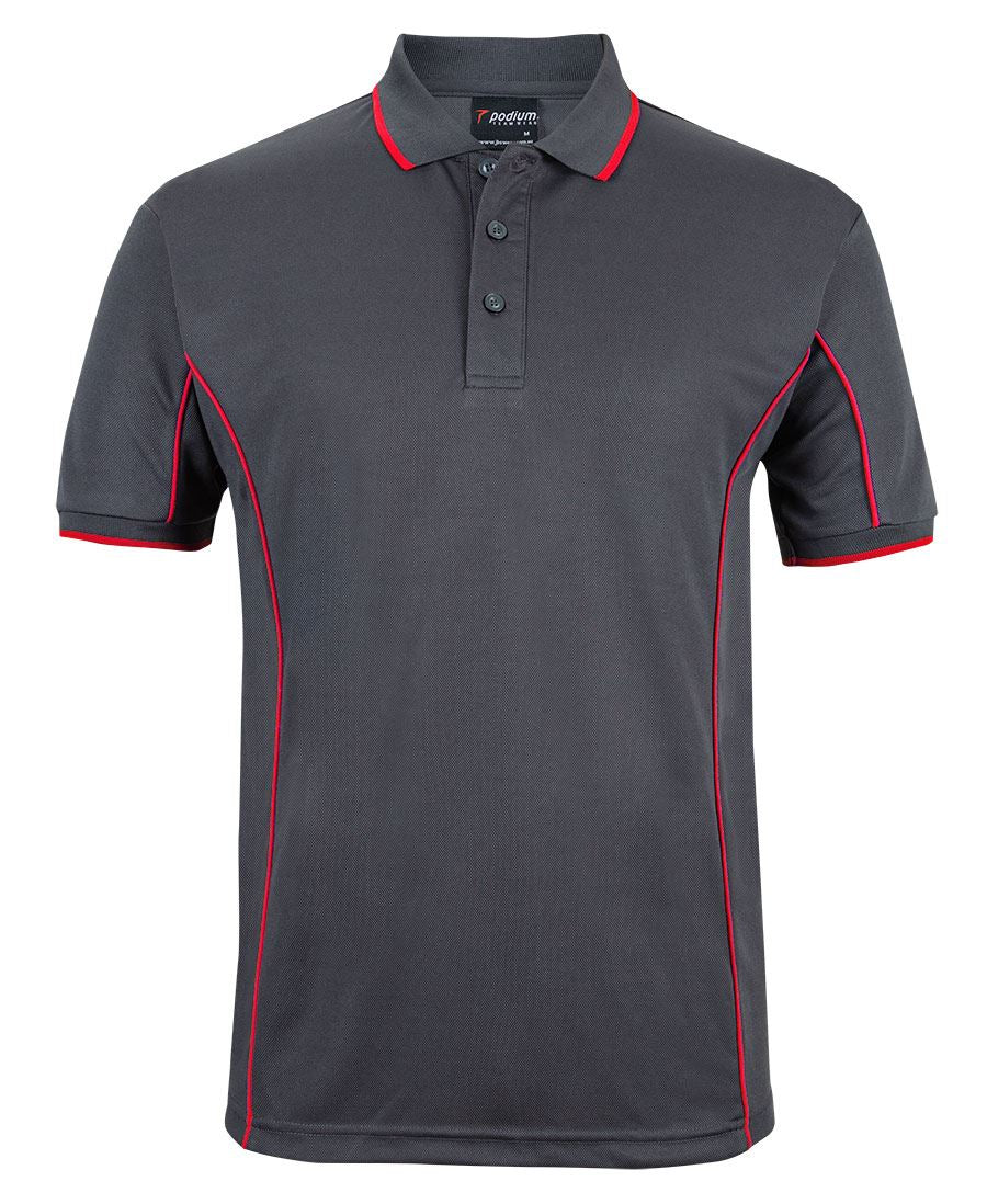 PODIUM S/S PIPING POLO - Charcoal/Red