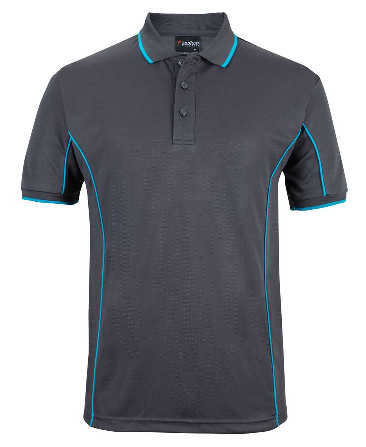 PODIUM S/S PIPING POLO - Charcoal/Aqua