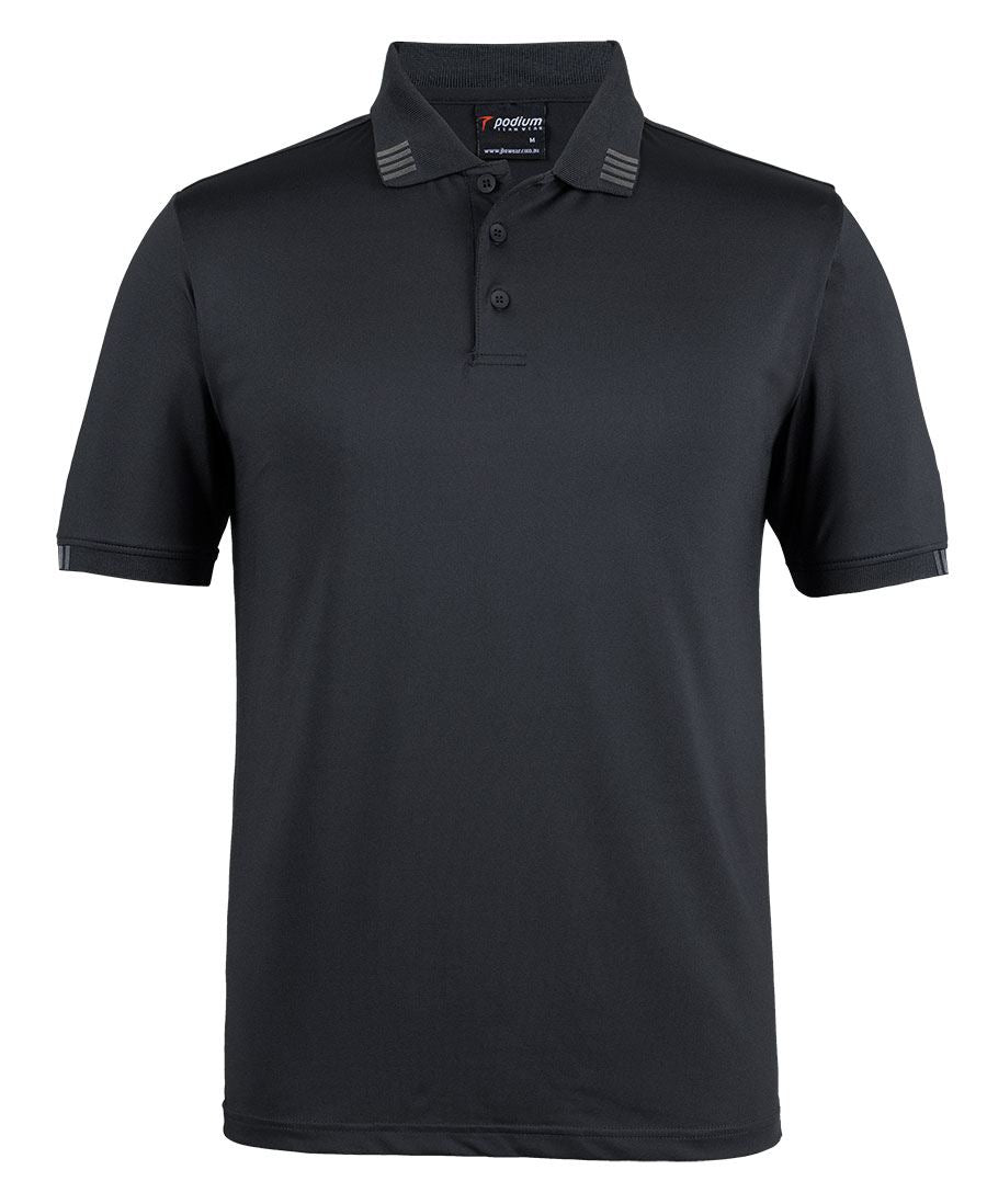 PODIUM 4 STRIPE S/S STRETCH POLO - Black/Charcoal