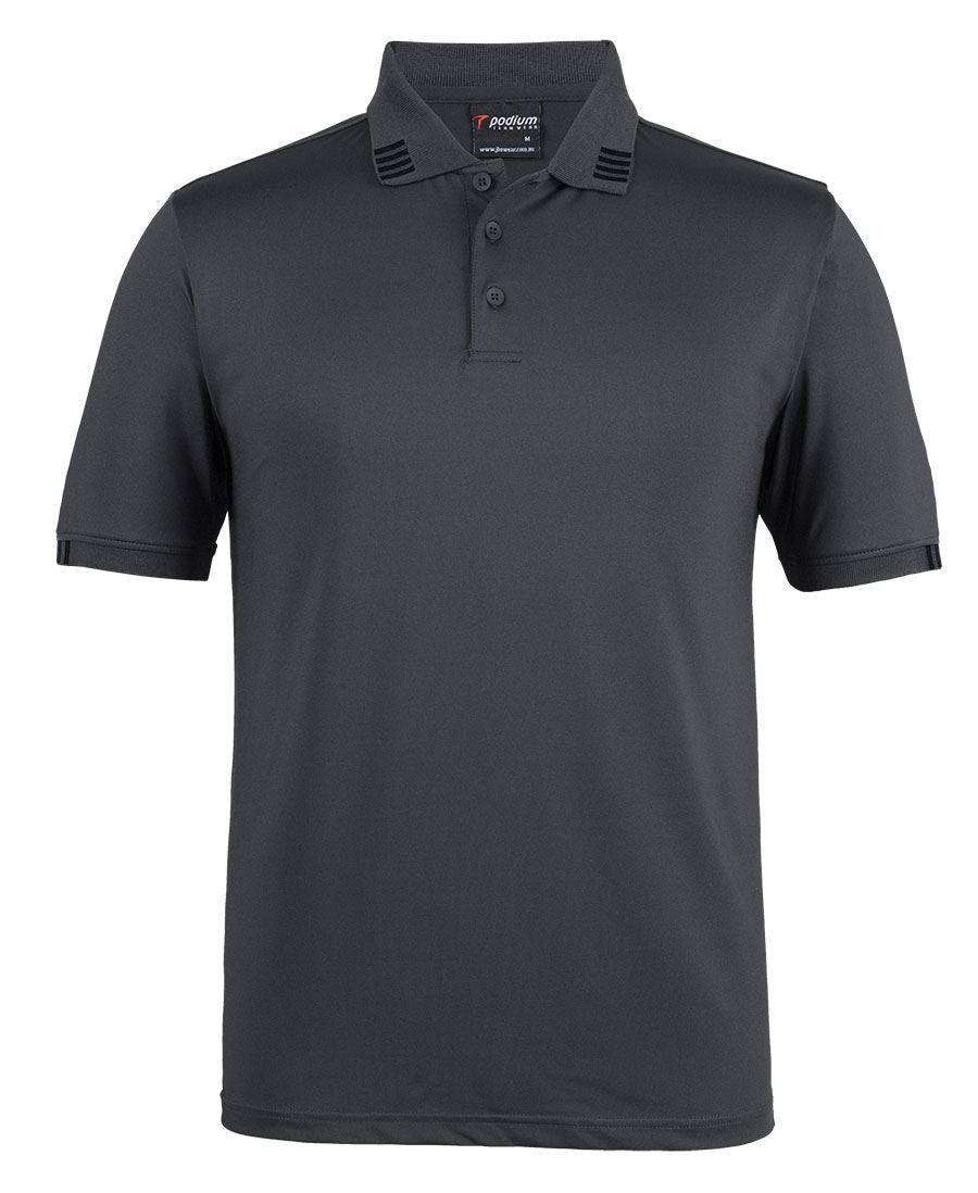 PODIUM 4 STRIPE S/S STRETCH POLO - Charcoal/Black