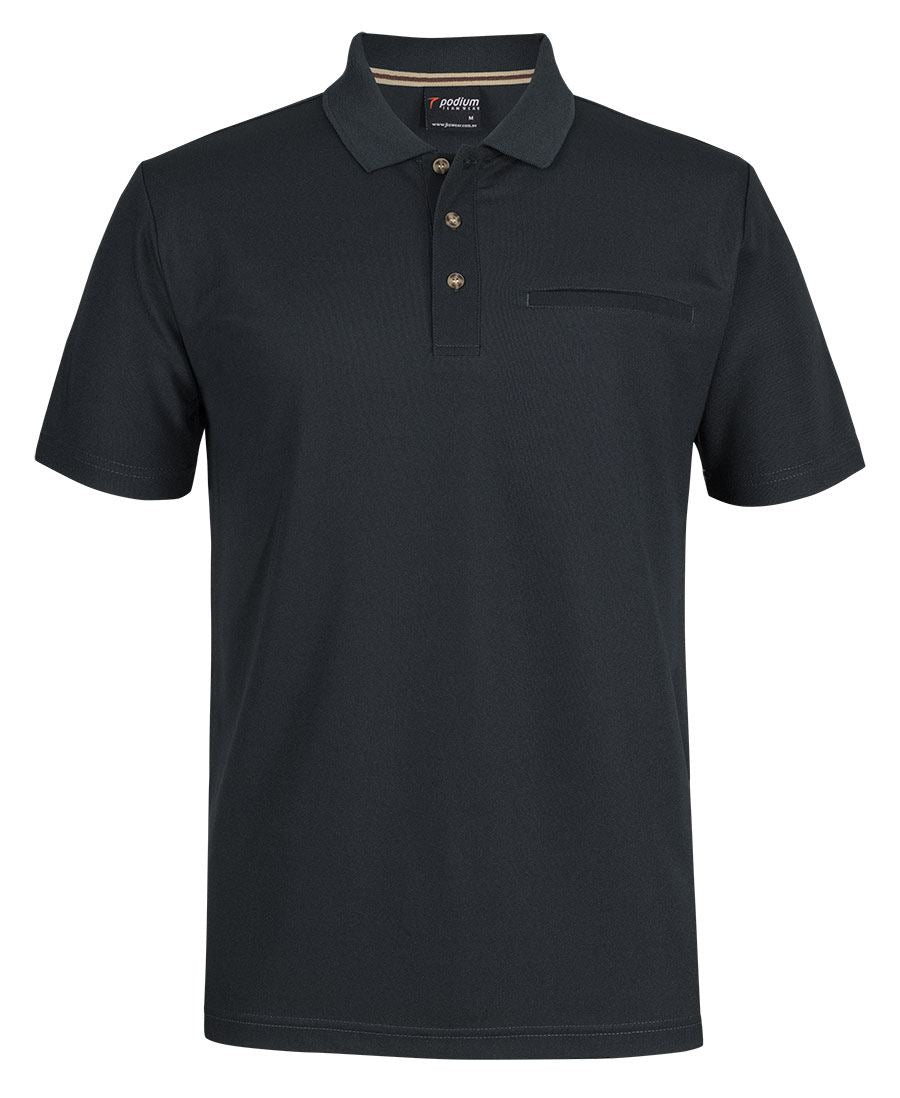PODIUM S/S RECYCLED POLYESTER POCKET POLO - Black