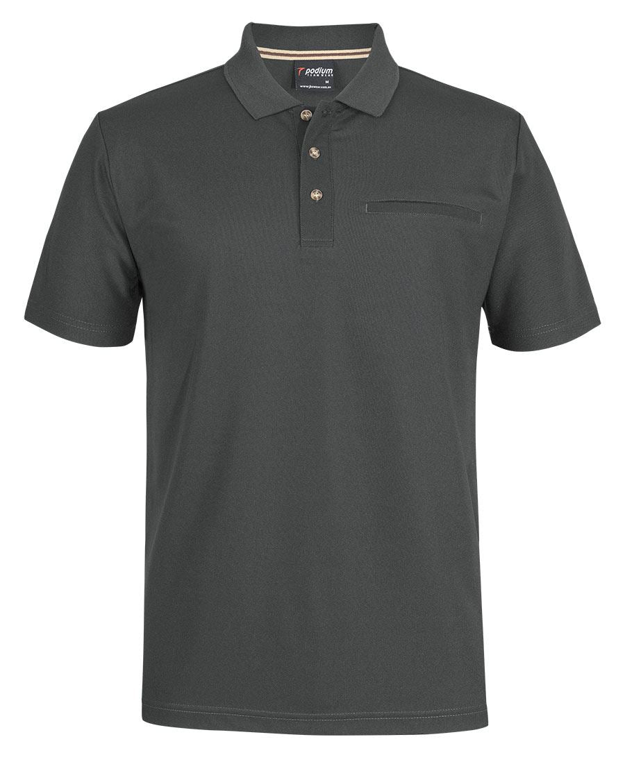 PODIUM S/S RECYCLED POLYESTER POCKET POLO - Pewter