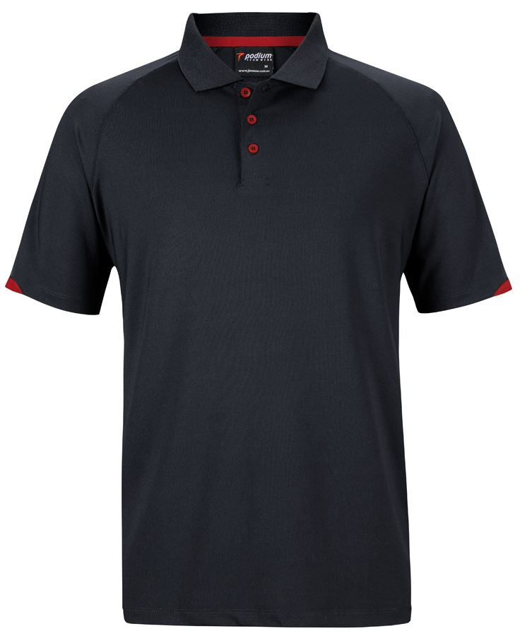 PODIUM CONTRAST STRETCH POLO - Black/Red