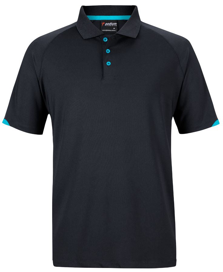 PODIUM CONTRAST STRETCH POLO - Black/Aqua