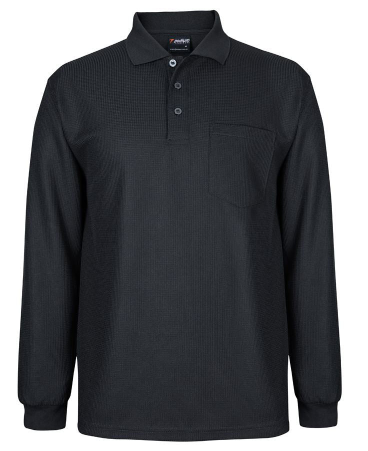 PODIUM L/S WAFFLE POCKET POLO - Black