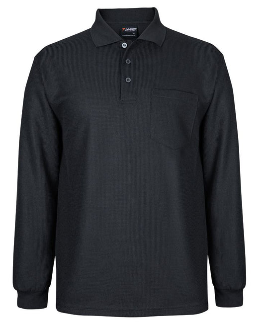 PODIUM L/S WAFFLE POCKET POLO - Black