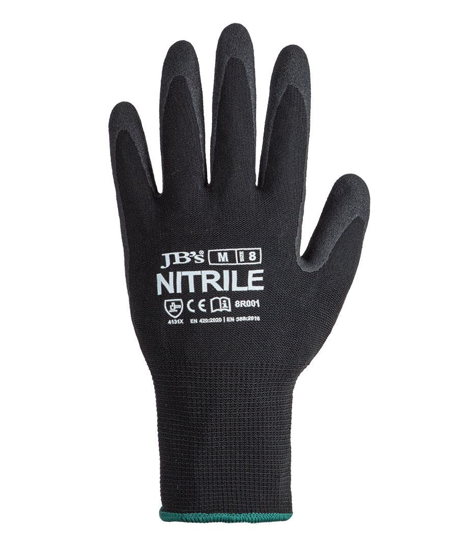 JB's BLACK NITRILE BREATHABLE GLOVE (12 PK) - Black