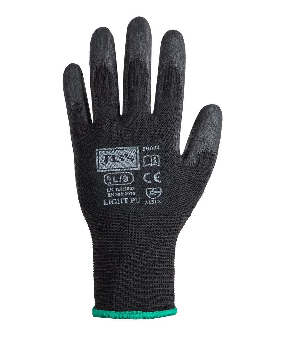 JB's BLACK LIGHT PU BREATHABLE GLOVE (12 PK) - Black