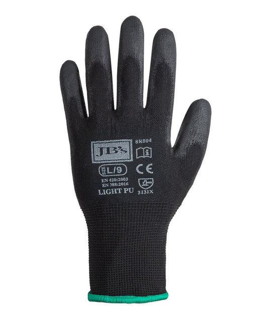 JB's BLACK LIGHT PU BREATHABLE GLOVE (12 PK) - Black