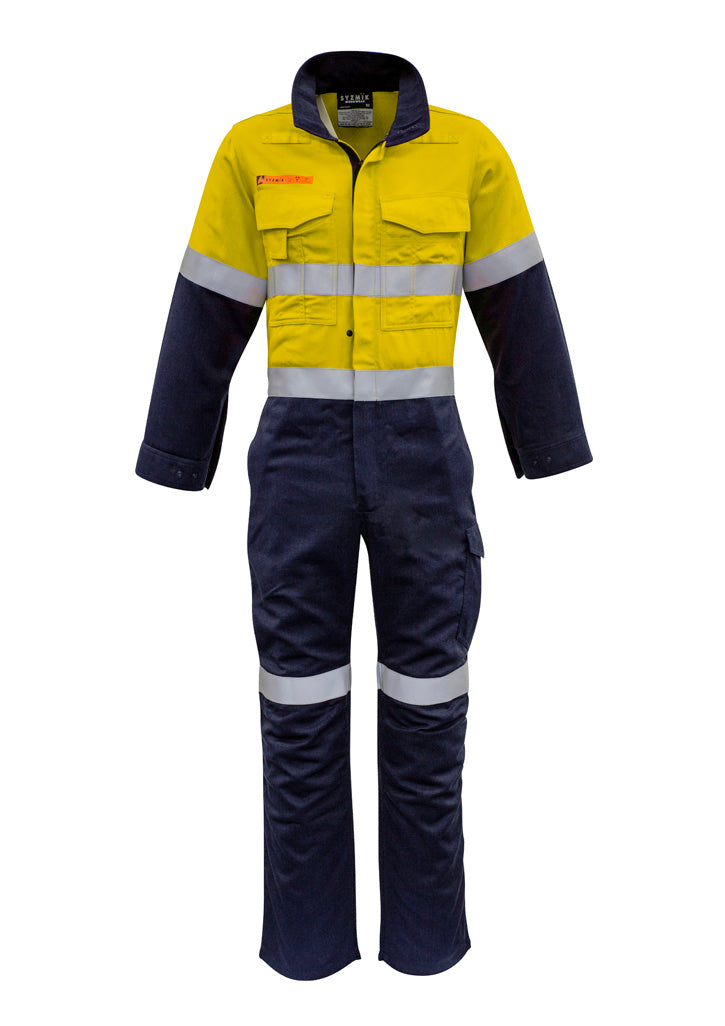 Mens Orange Flame Overall - Hoop Taped Yellow/Navy front