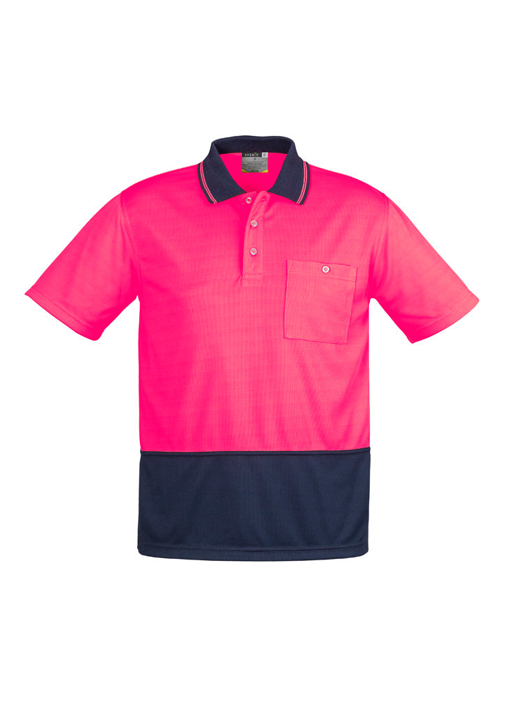 Unisex Hi Vis Basic Short Sleeve Polo Pink/Navy front