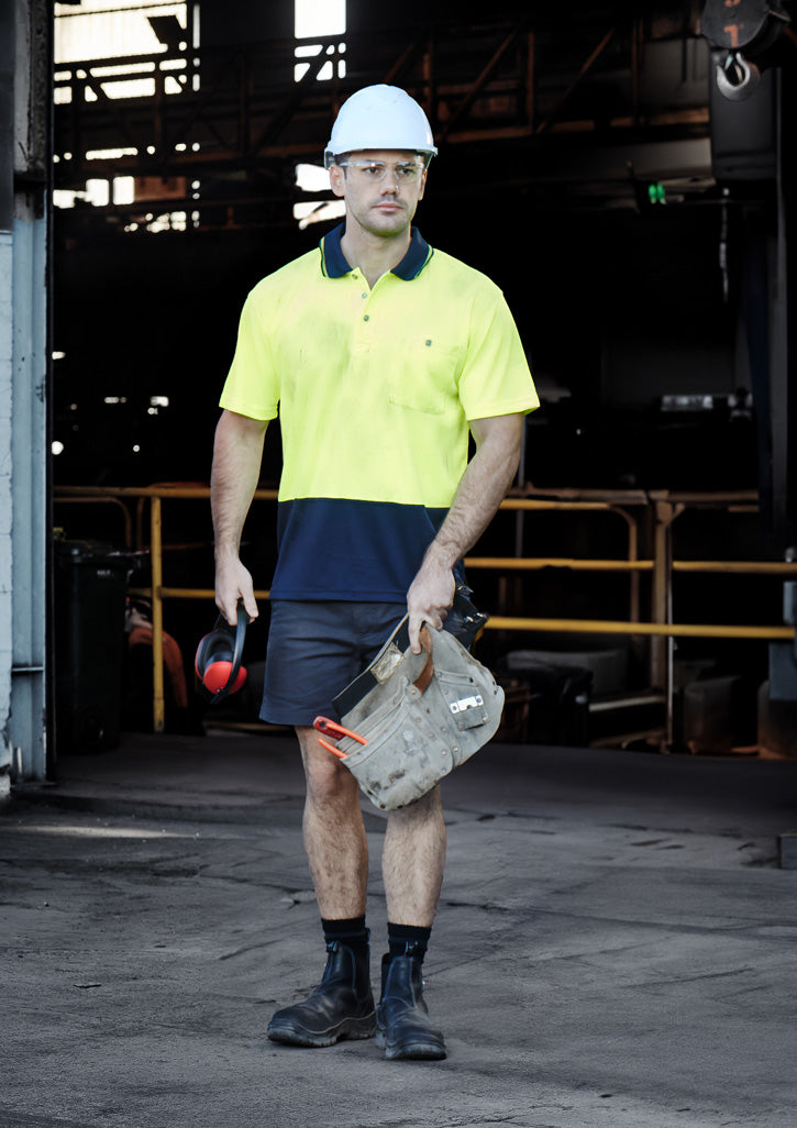 Unisex Hi Vis Basic Short Sleeve Polo Yellow/Navy front