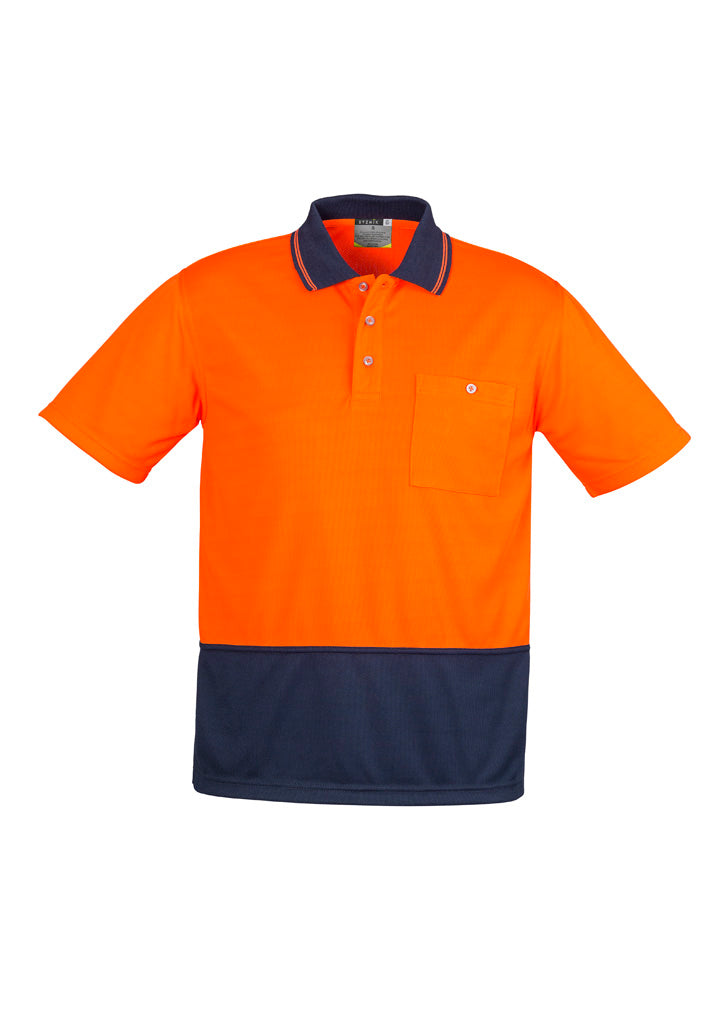 Unisex Hi Vis Basic Short Sleeve Polo Orange/Navy front