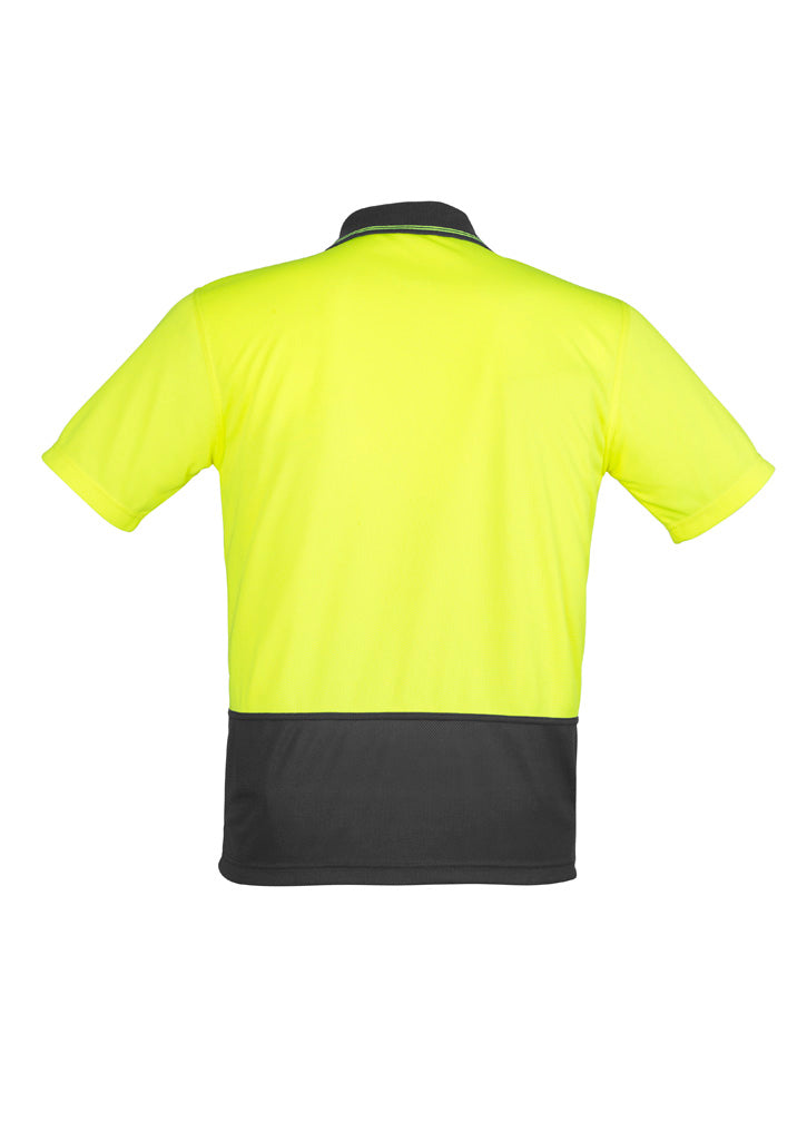 Unisex Hi Vis Basic Short Sleeve Polo Yellow/Charcoal back