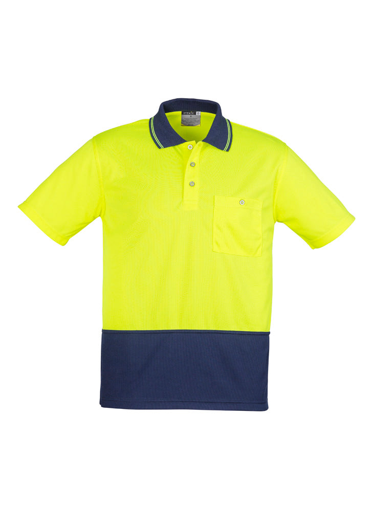 Unisex Hi Vis Basic Short Sleeve Polo Yellow/Navy back