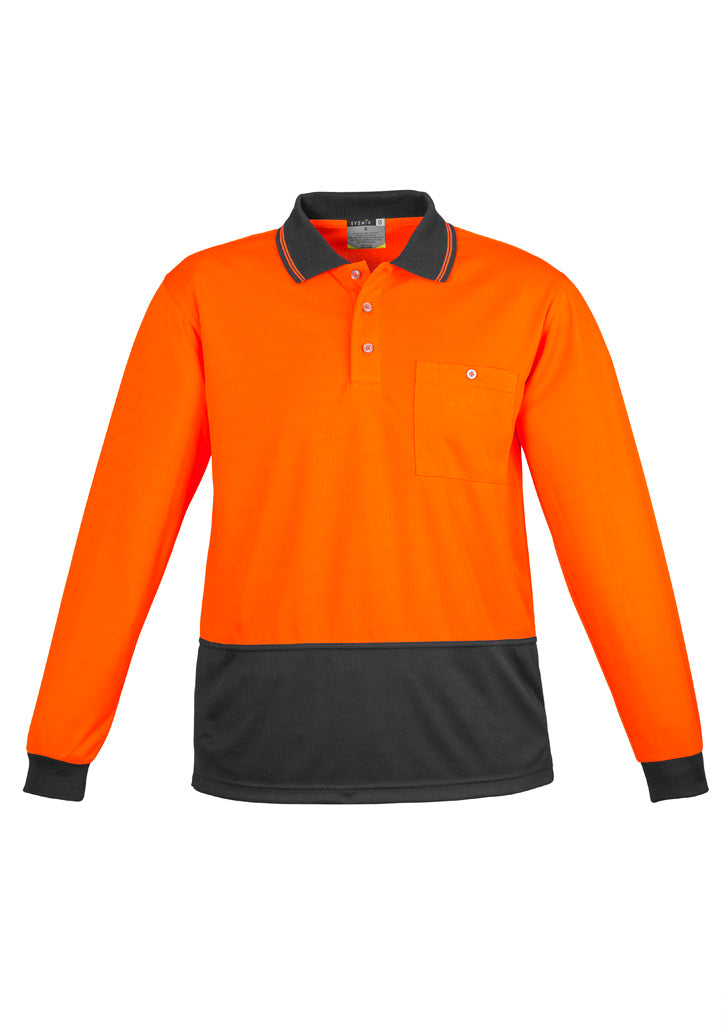 Unisex Hi Vis Basic Long Sleeve Polo Orange/Charcoal front