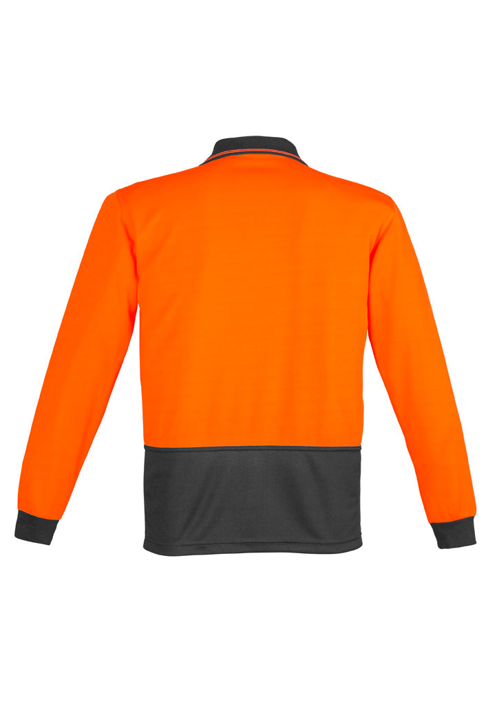 Unisex Hi Vis Basic Long Sleeve Polo Orange/Charcoal back