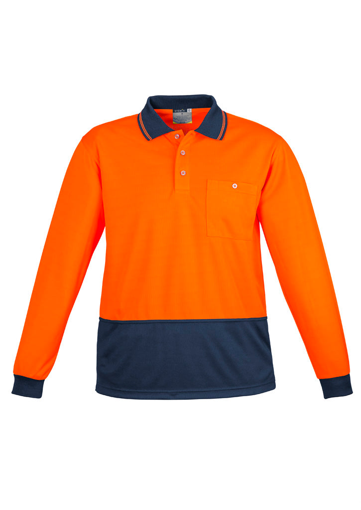 Unisex Hi Vis Basic Long Sleeve Polo Orange/Navy back