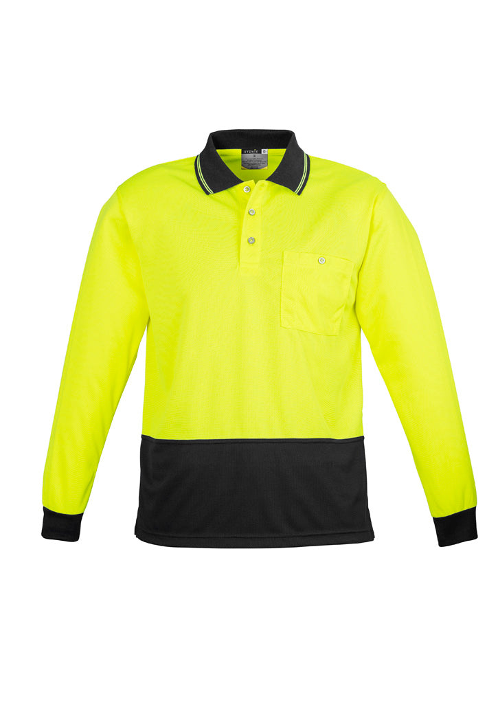 Unisex Hi Vis Basic Long Sleeve Polo Yellow/Black front