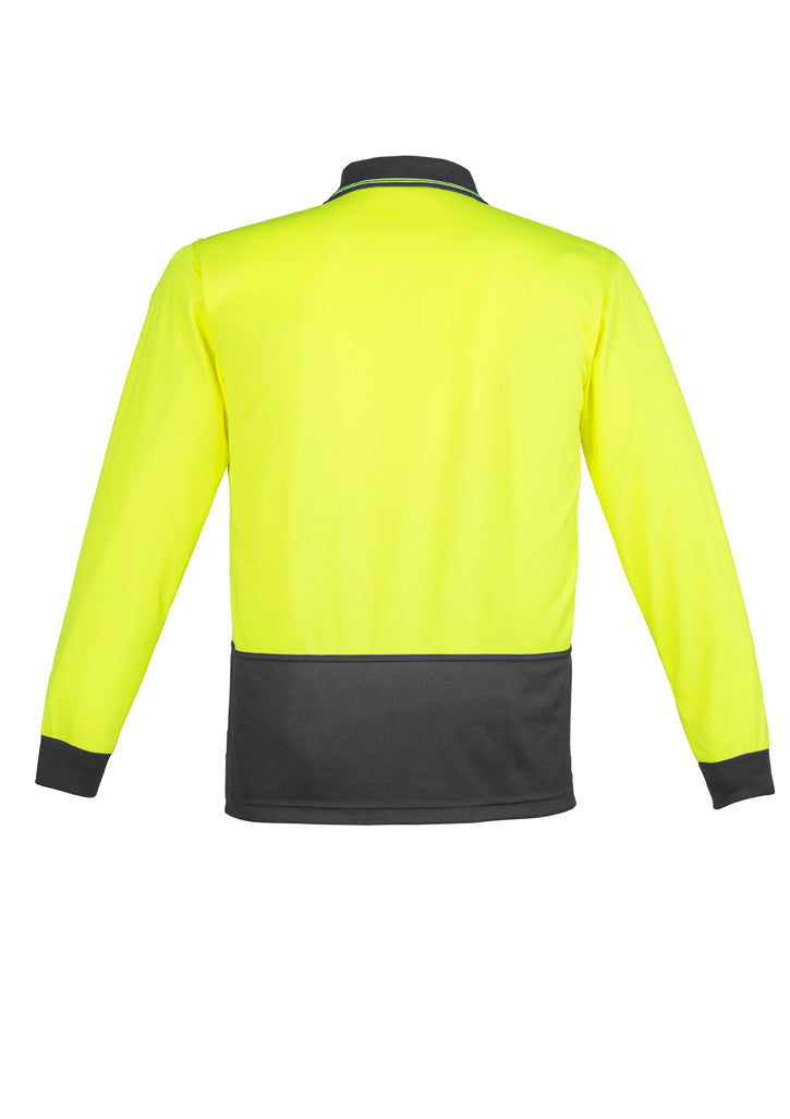 Unisex Hi Vis Basic Long Sleeve Polo Yellow/Charcoal back