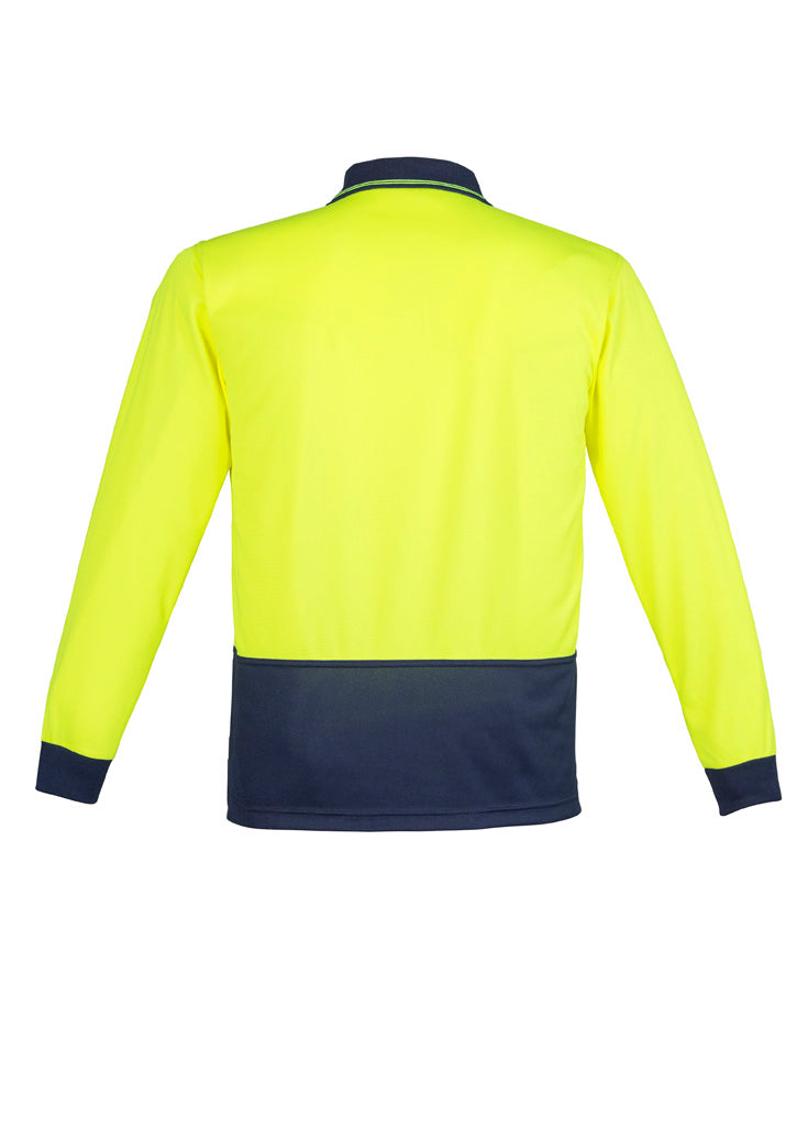 Unisex Hi Vis Basic Long Sleeve Polo Yellow/Navy back