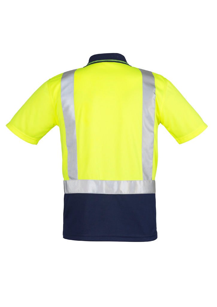 Mens Hi Vis Spliced Short Sleeve Polo - Shoulder Taped Yellow/Navy back