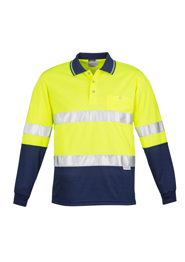 Mens Hi Vis Spliced Long Sleeve Polo - Hoop Taped Yellow/Navy back