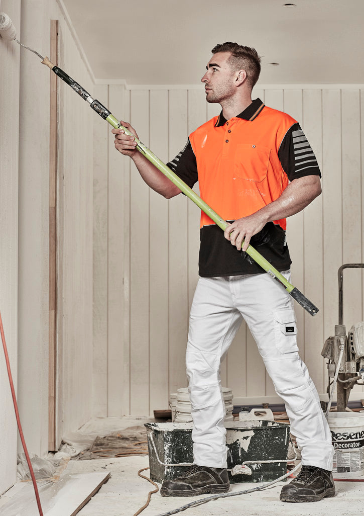Mens Hi Vis Zone Short Sleeve Polo Orange/Black front