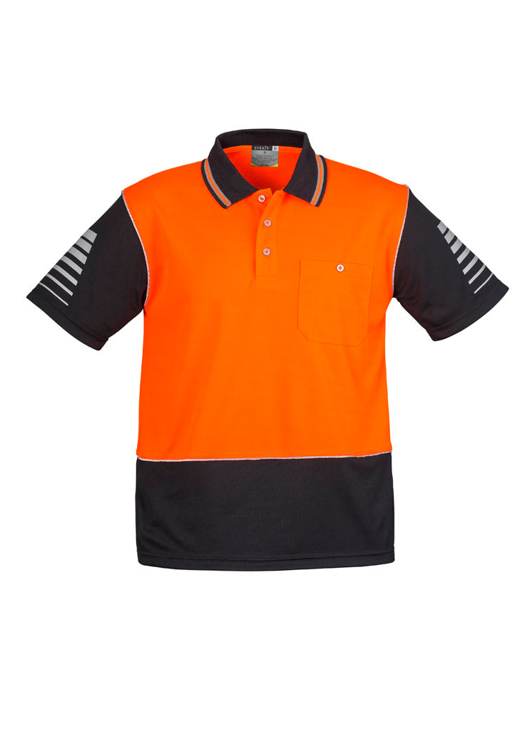 Mens Hi Vis Zone Short Sleeve Polo Orange/Black back