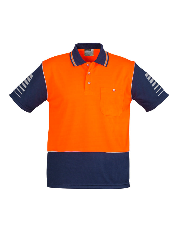 Mens Hi Vis Zone Short Sleeve Polo Orange/Navy back
