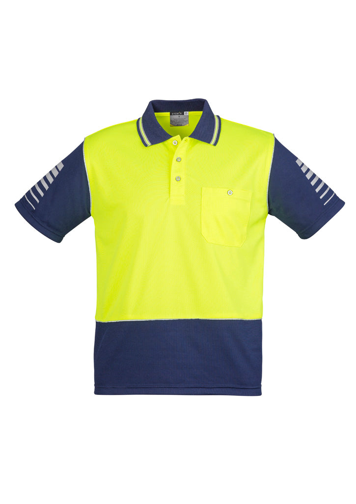 Mens Hi Vis Zone Short Sleeve Polo Yellow/Navy front