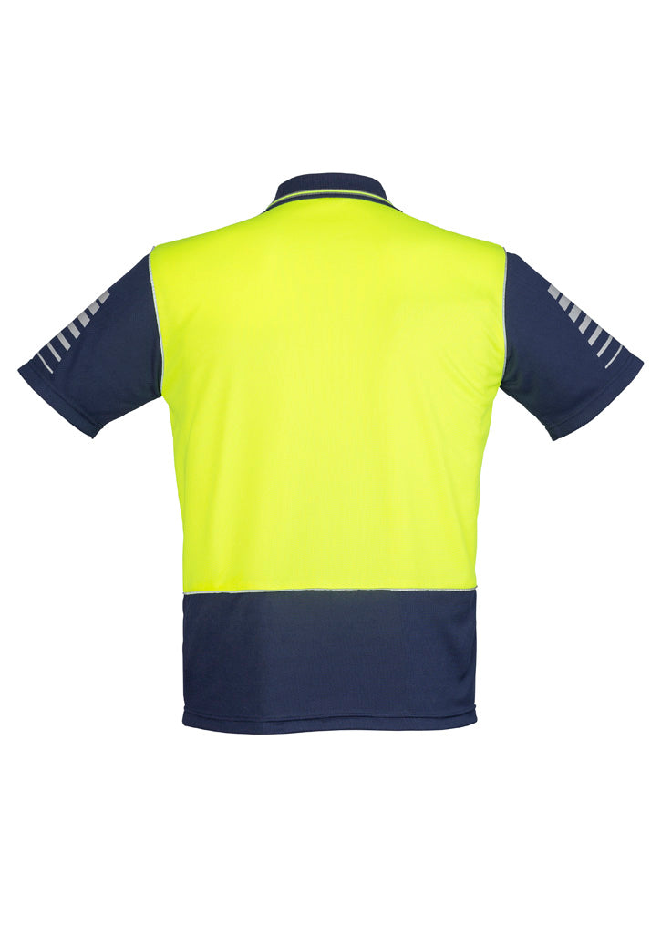Mens Hi Vis Zone Short Sleeve Polo Yellow/Navy back