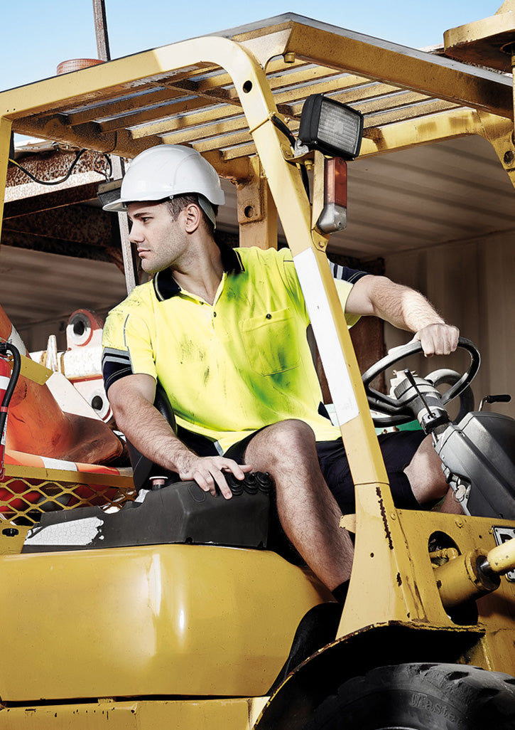 Mens Hi Vis Squad Short Sleeve Polo Yellow/Navy front