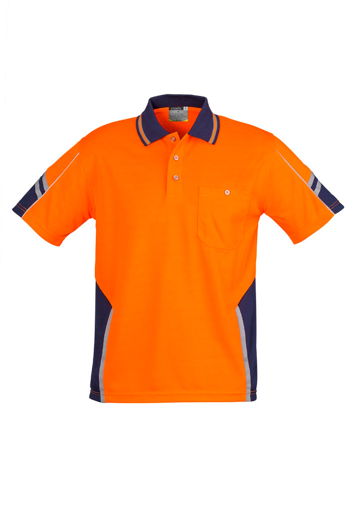 Mens Hi Vis Squad Short Sleeve Polo Orange/Navy front