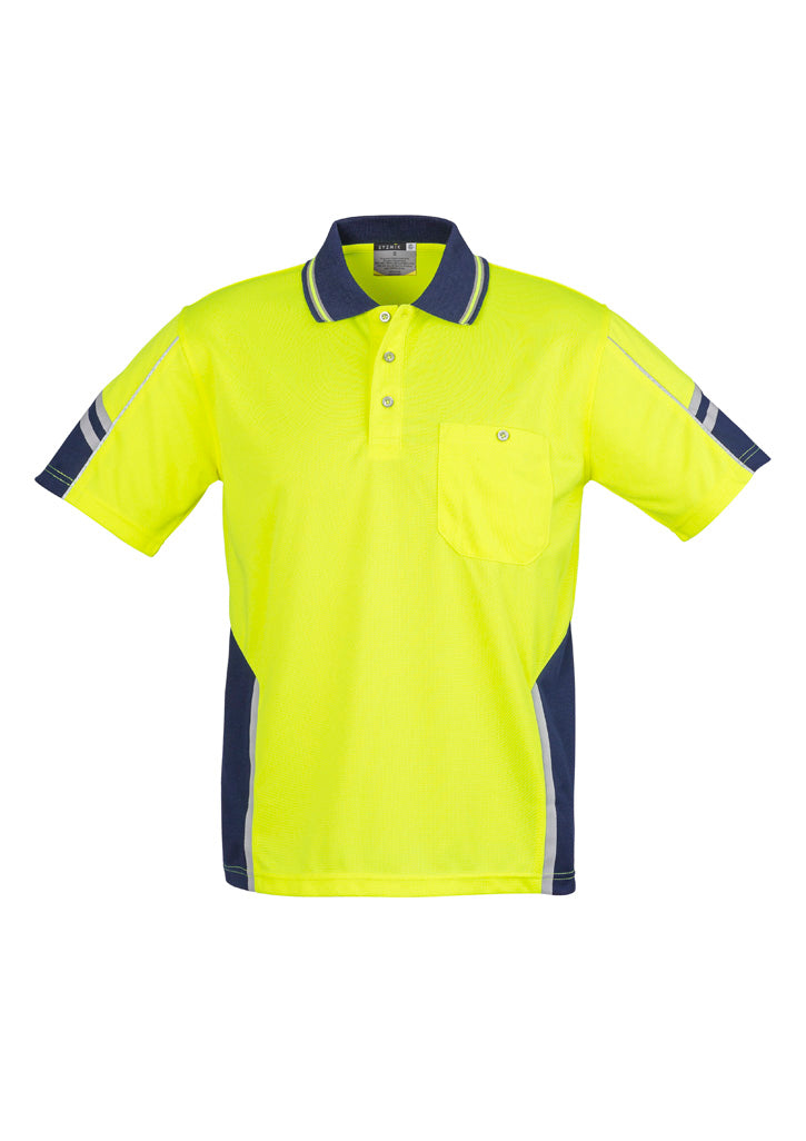 Mens Hi Vis Squad Short Sleeve Polo Yellow/Navy back