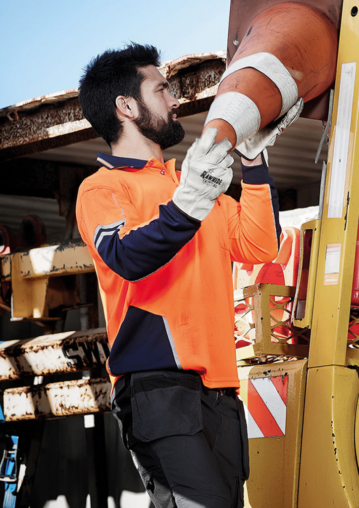 Mens Hi Vis Squad Long Sleeve Polo Orange/Navy front