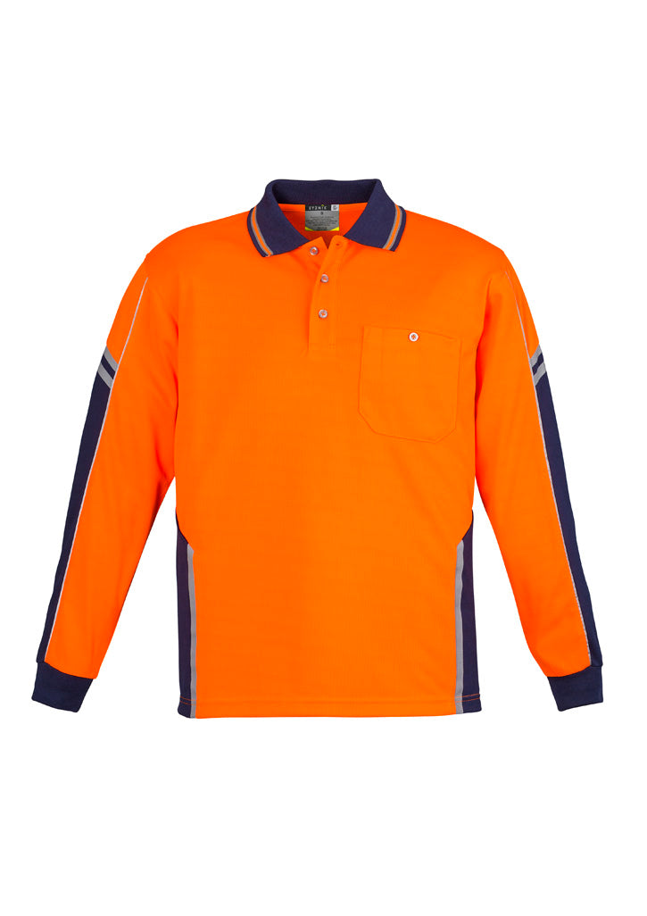 Mens Hi Vis Squad Long Sleeve Polo Orange/Navy back