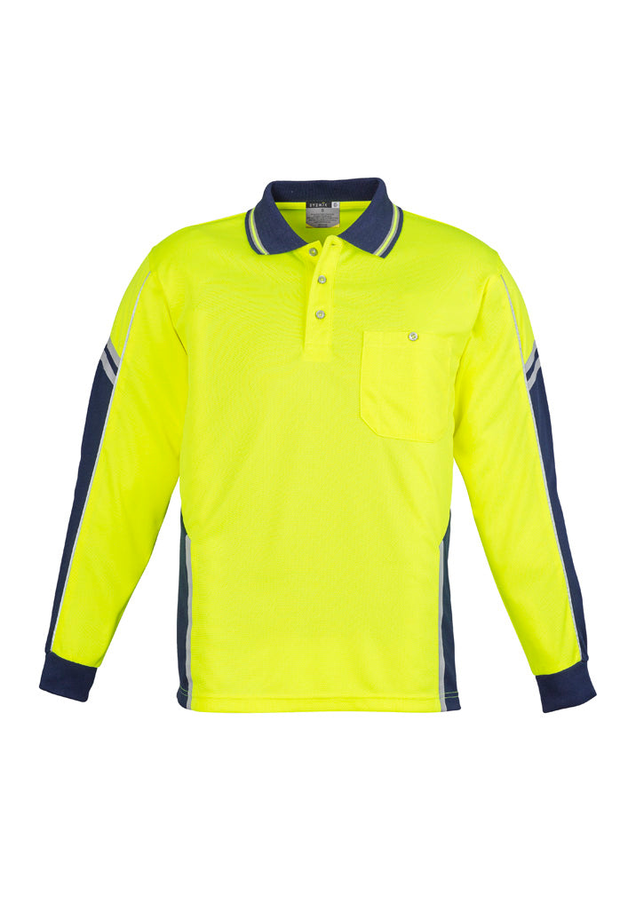 Mens Hi Vis Squad Long Sleeve Polo Yellow/Navy front